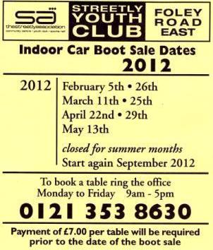 streetly 2012 Dates for Car Boot sales held in Streetly, West Midlands 