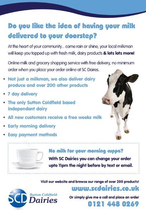 All new Sutton Coldfield Dairies customers receive a weeks free milk